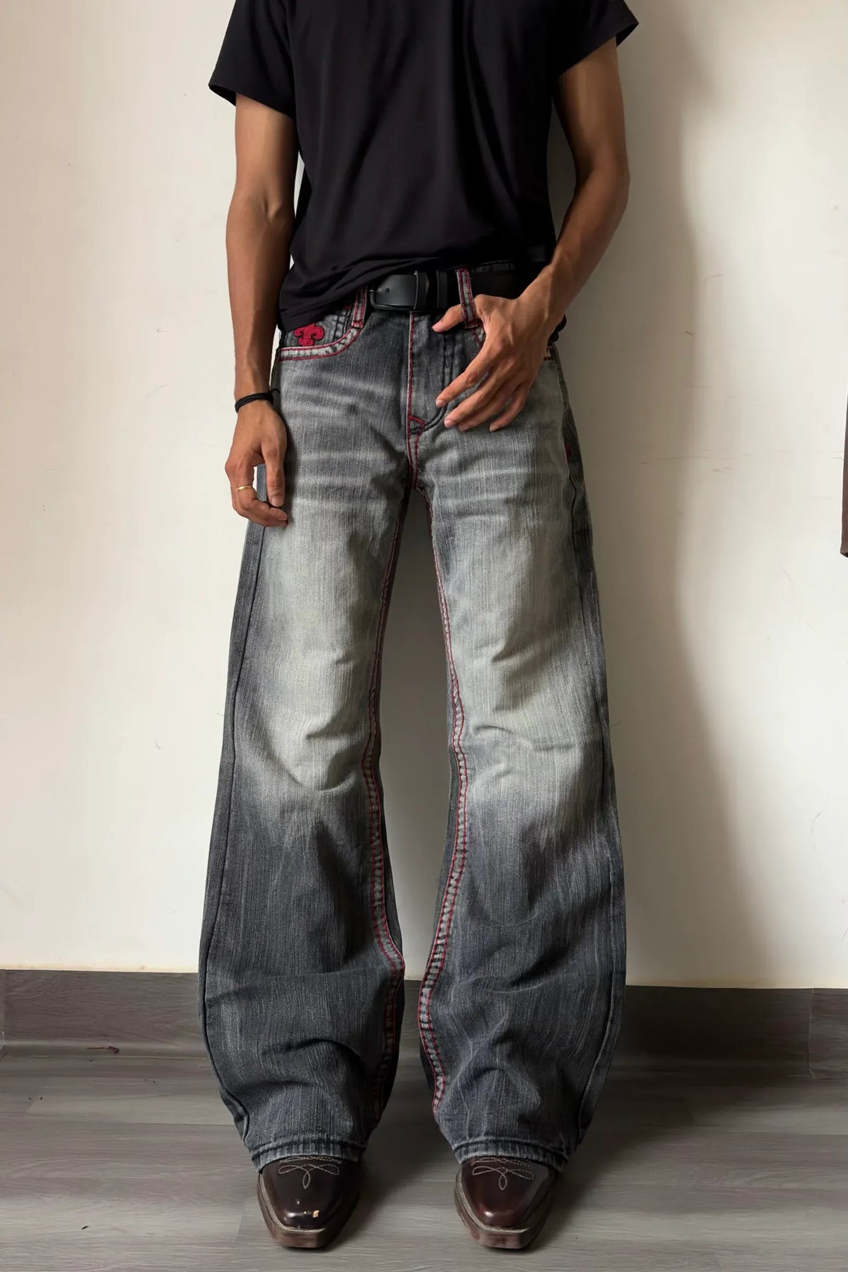 Crimson Cross Washed Bootcut Denim